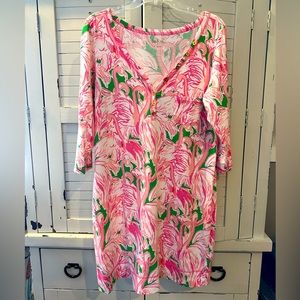 Lilly Pulitzer Palmetto Dress Size XL flamingo southern womens 3/4 sleeves